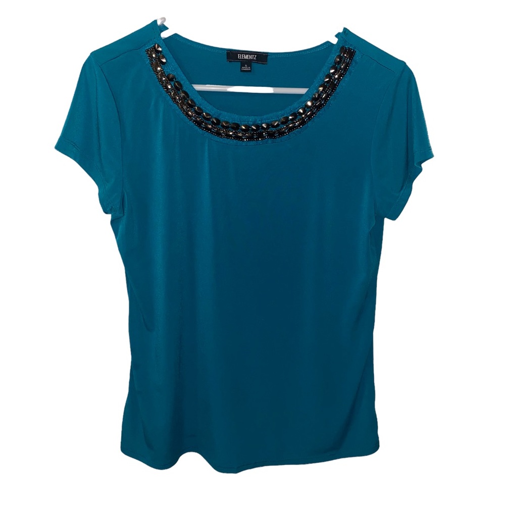 Elementz Teal Jeweled Blouse Small
